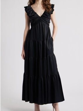 NWT Chelsea28 Black Tiered Ruffle Maxi Dress